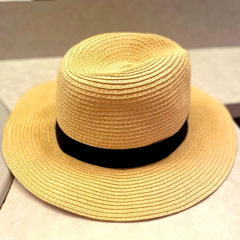 Beach Hat. Straw with Black Band. Worn Once.
